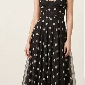 BCBGMAXAZRIA Black & White Polka Dot Tulle Fit & Flare Midi Dress - Size 2